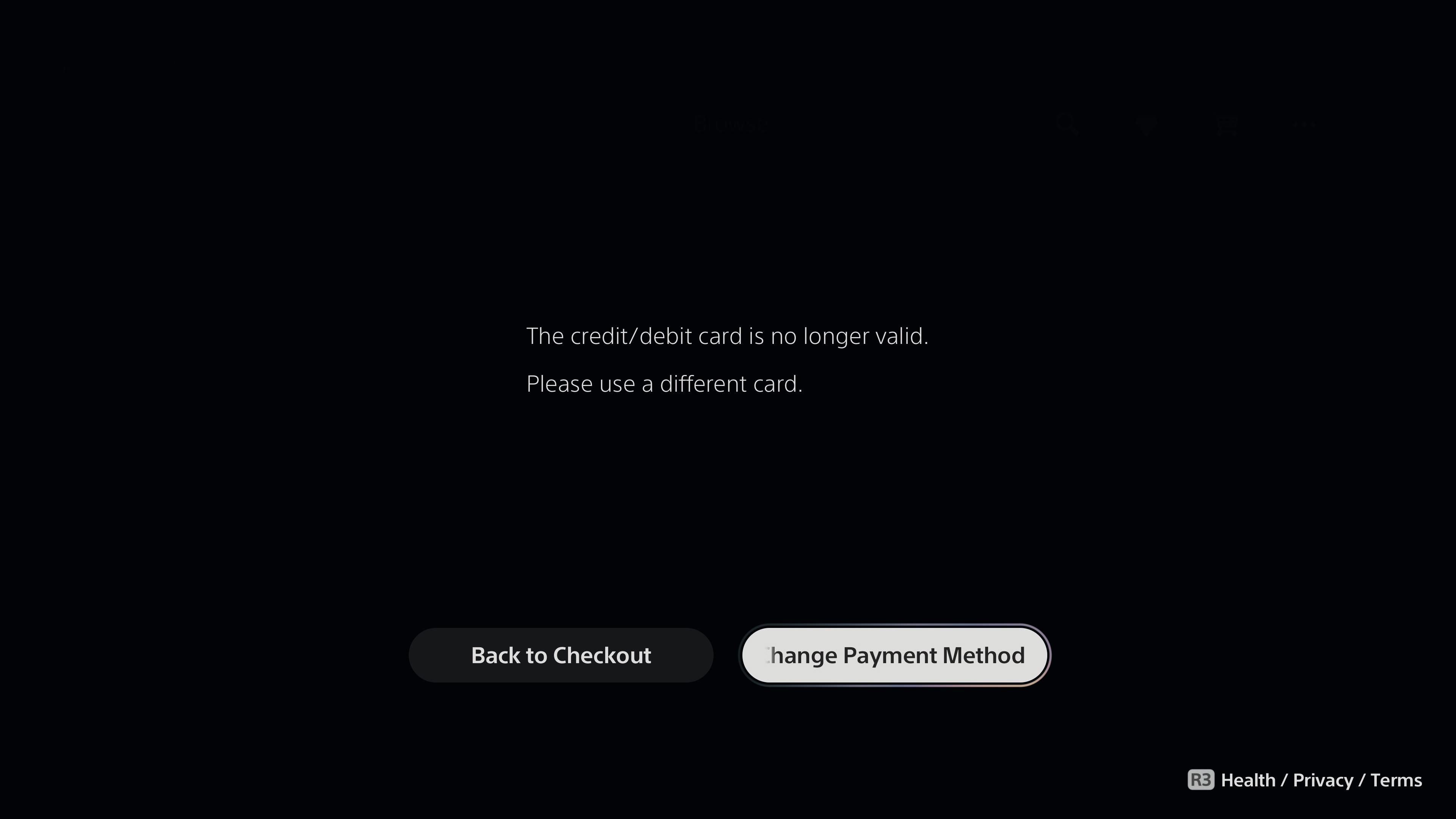 Credit debit card no longer valid error message on a PS5