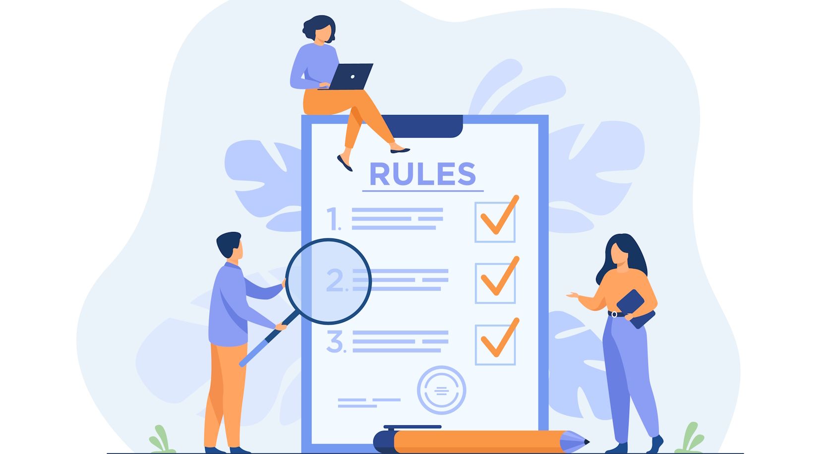 vector image illustrating crypto exchanges studying list of rules for compliance 