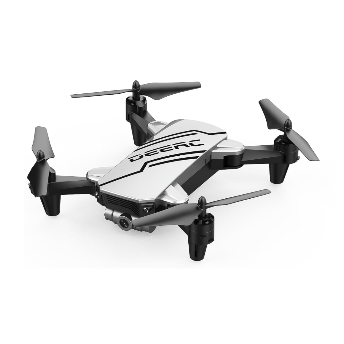 A silver Deerc D20 mini drone for kids