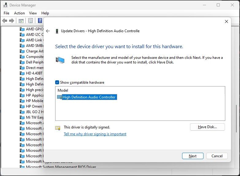 device manager select the driver you want to install for this hardware