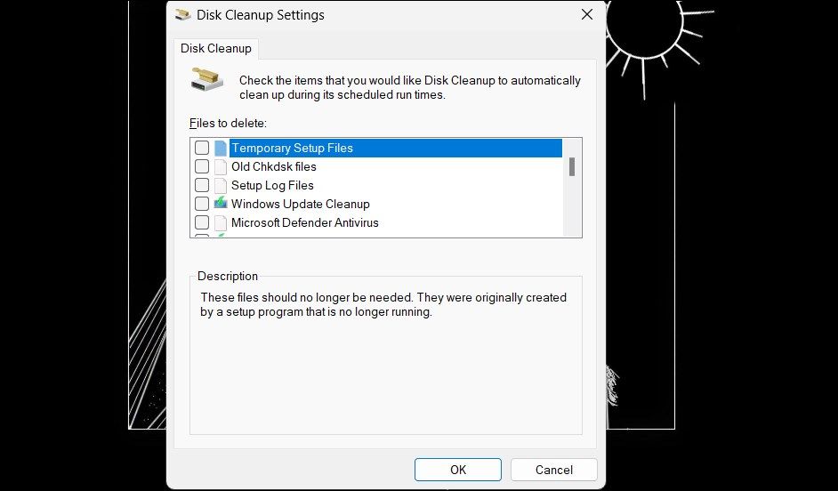disk cleanup select file types