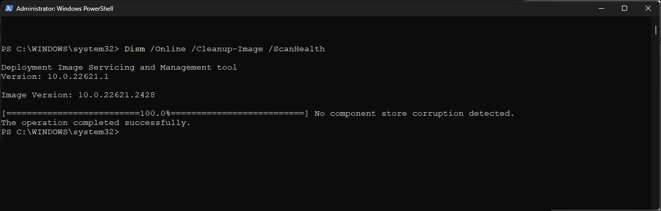 DISM scan health command PowerShell
