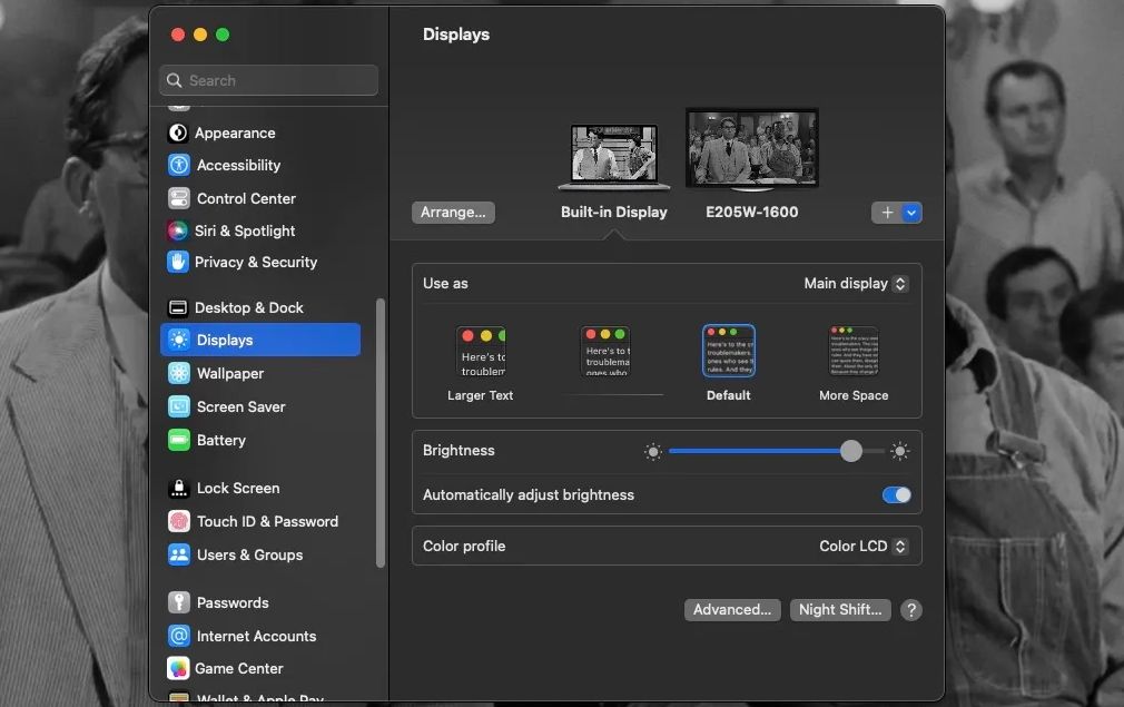 display menu in macOS system settings