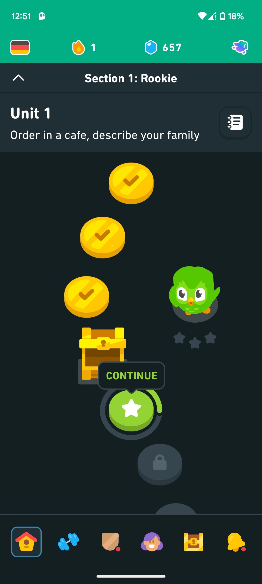 Duolingo home tab on Android