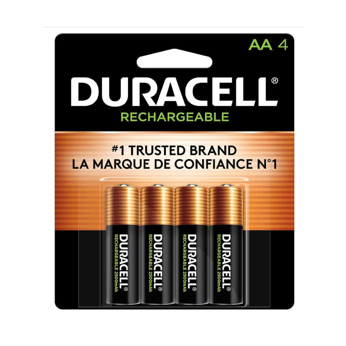 A pack-of-four Duracell Rechargeable AA Batteries