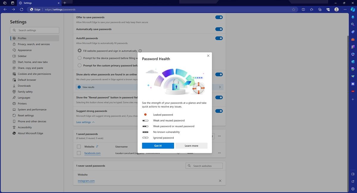 Microsoft Edge Password Health