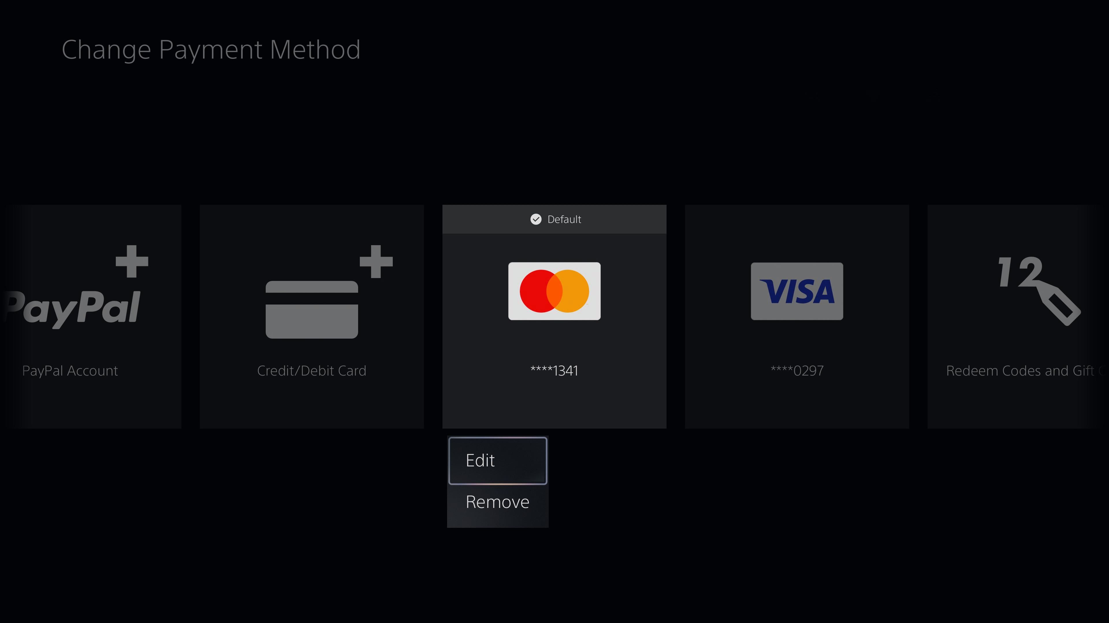 Edit payment method in Change Payment Method page on the PS5