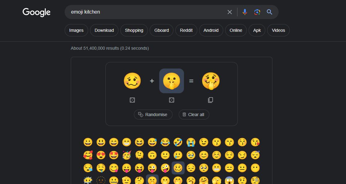 Funcția Emoji Kitchen rulează într-un browser