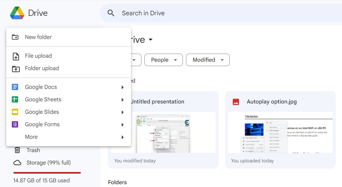 Option zum Hochladen von Dateien in Google Drive