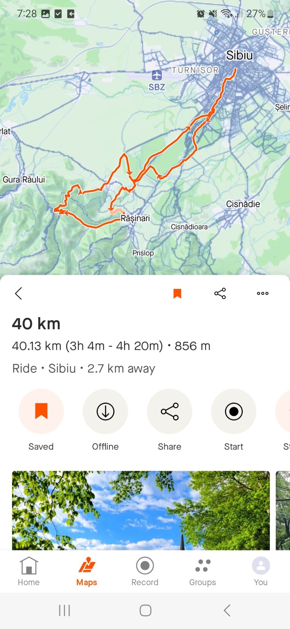 Start following a saved route on Strava
