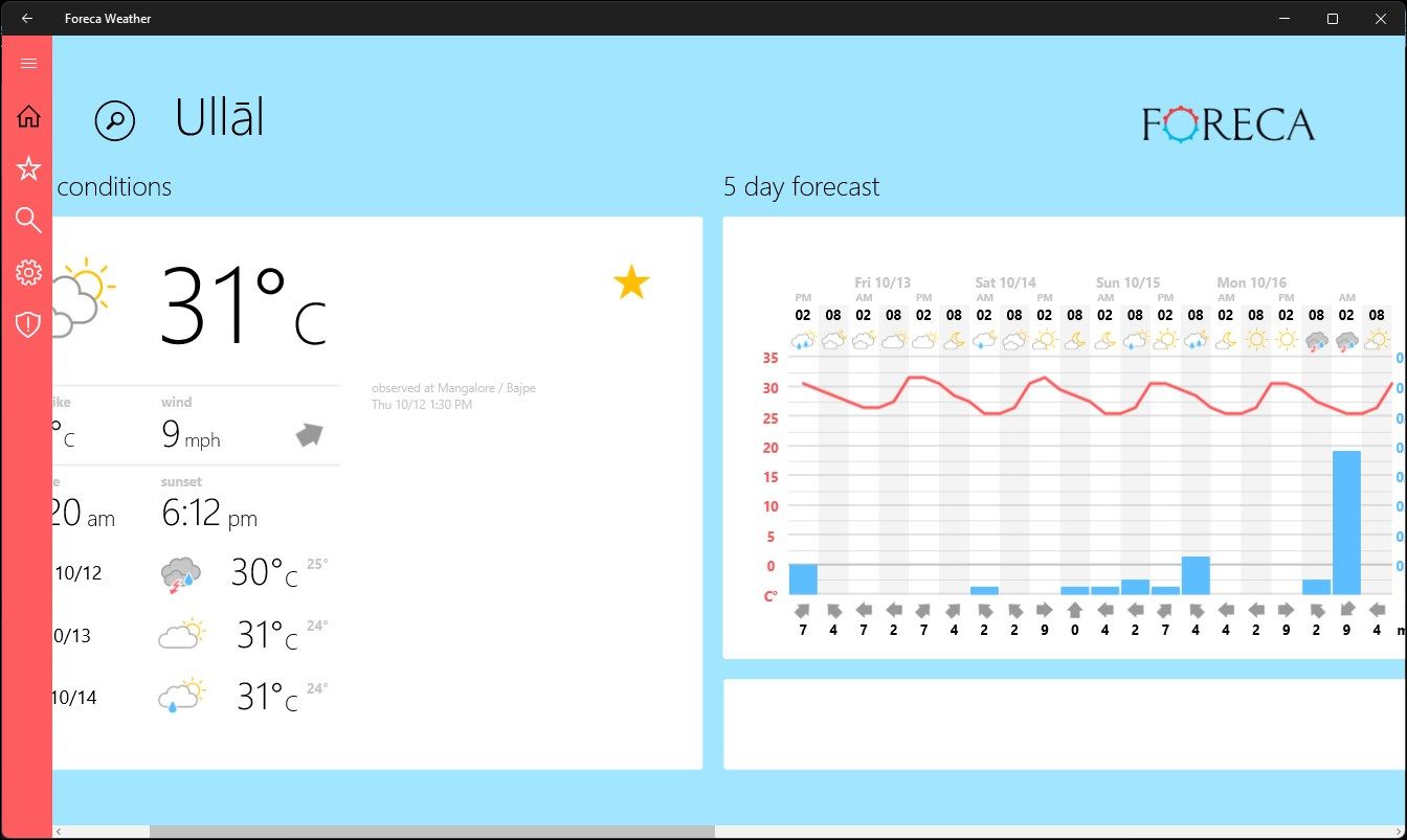 Приложение Foreca Weather, работающее в Windows 11
