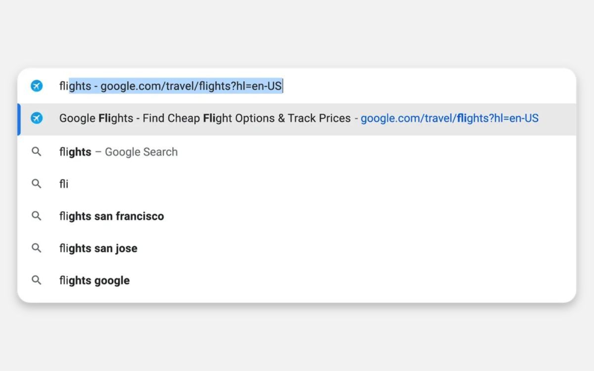 Image Google Flights search autocomplete