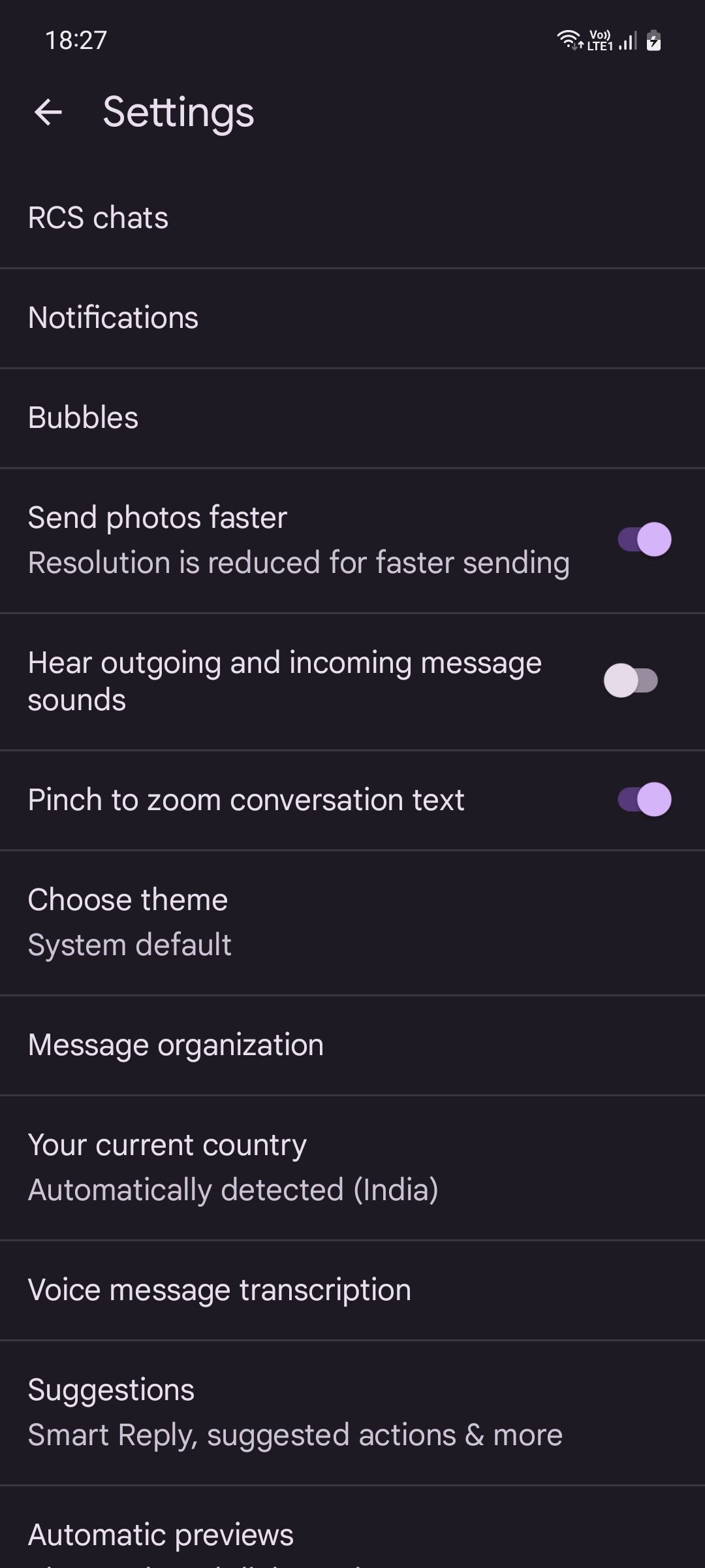 Google Messages app settings
