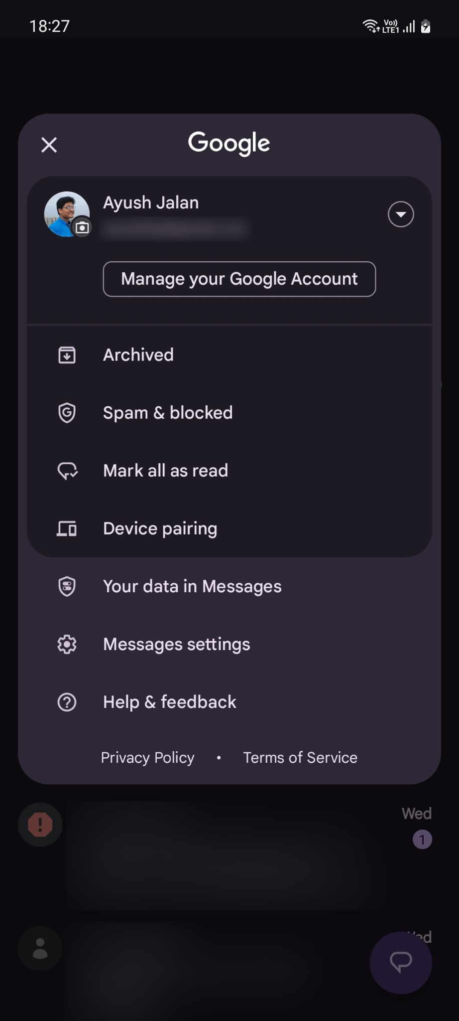 Google Messages main menu