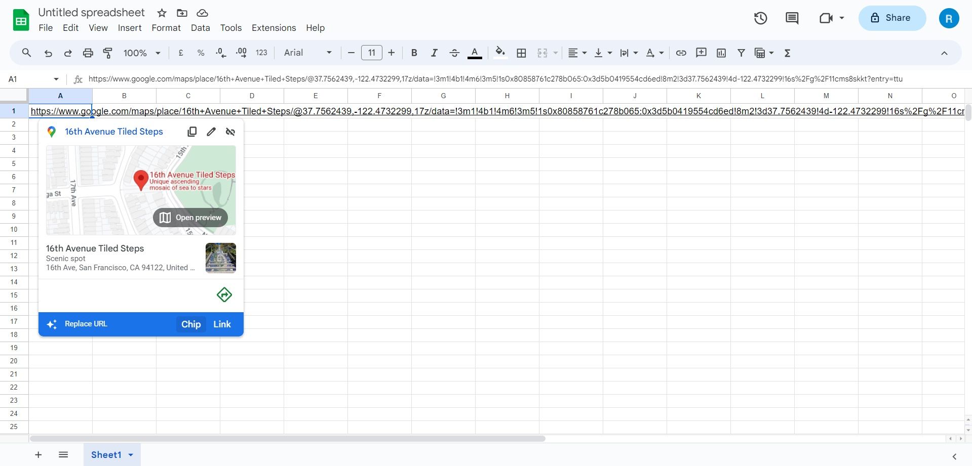 پاپ‌آپ نمایشگر مکان شناور تراشه‌های هوشمند Google Sheets