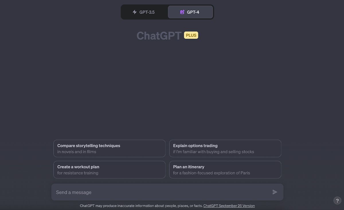 Interfață chatbot GPT-4 ChatGPT Plus