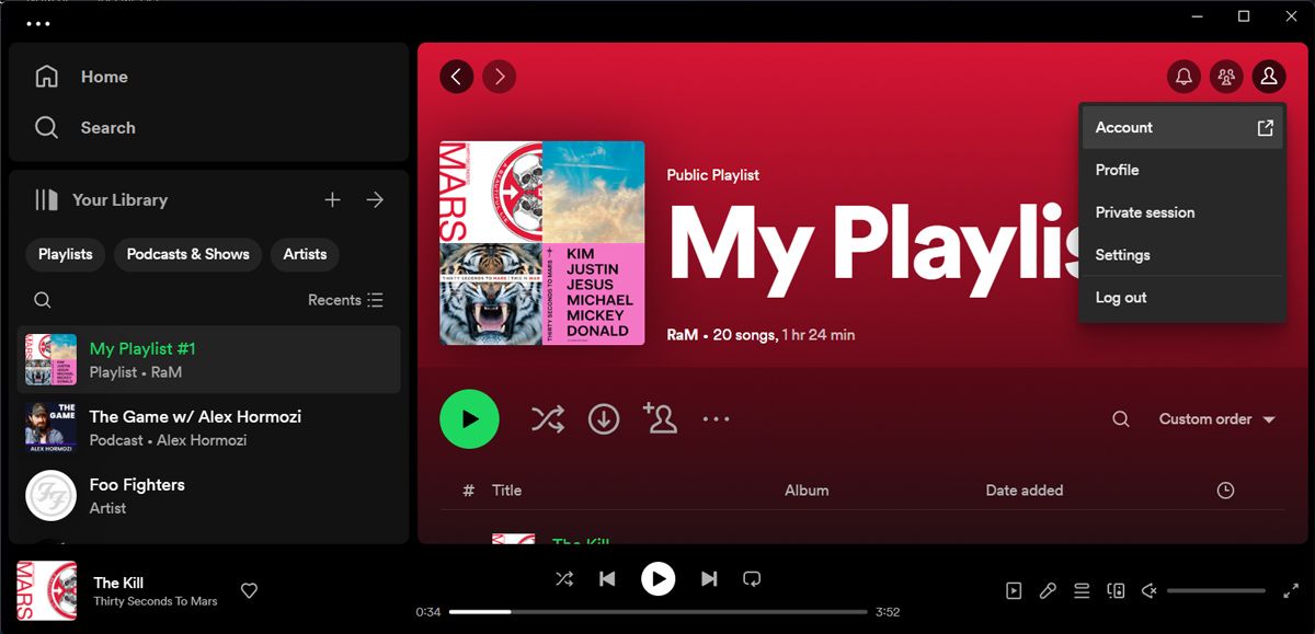 Go to account settings on Spotify for desktop