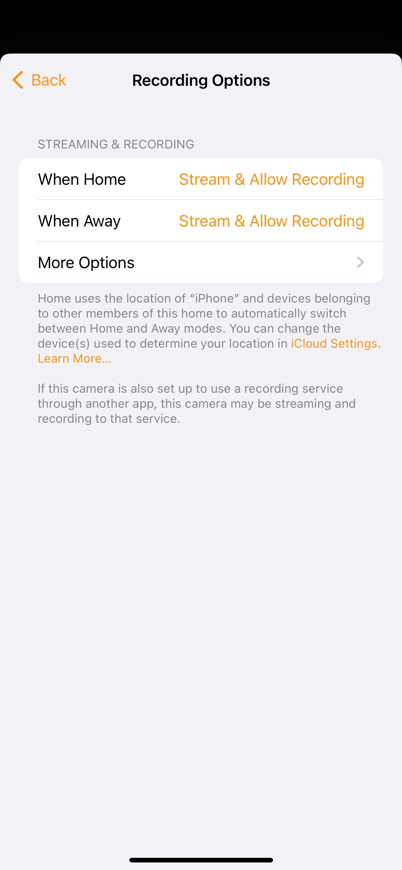 گزینه های ضبط دوربین iOS 17 App Home