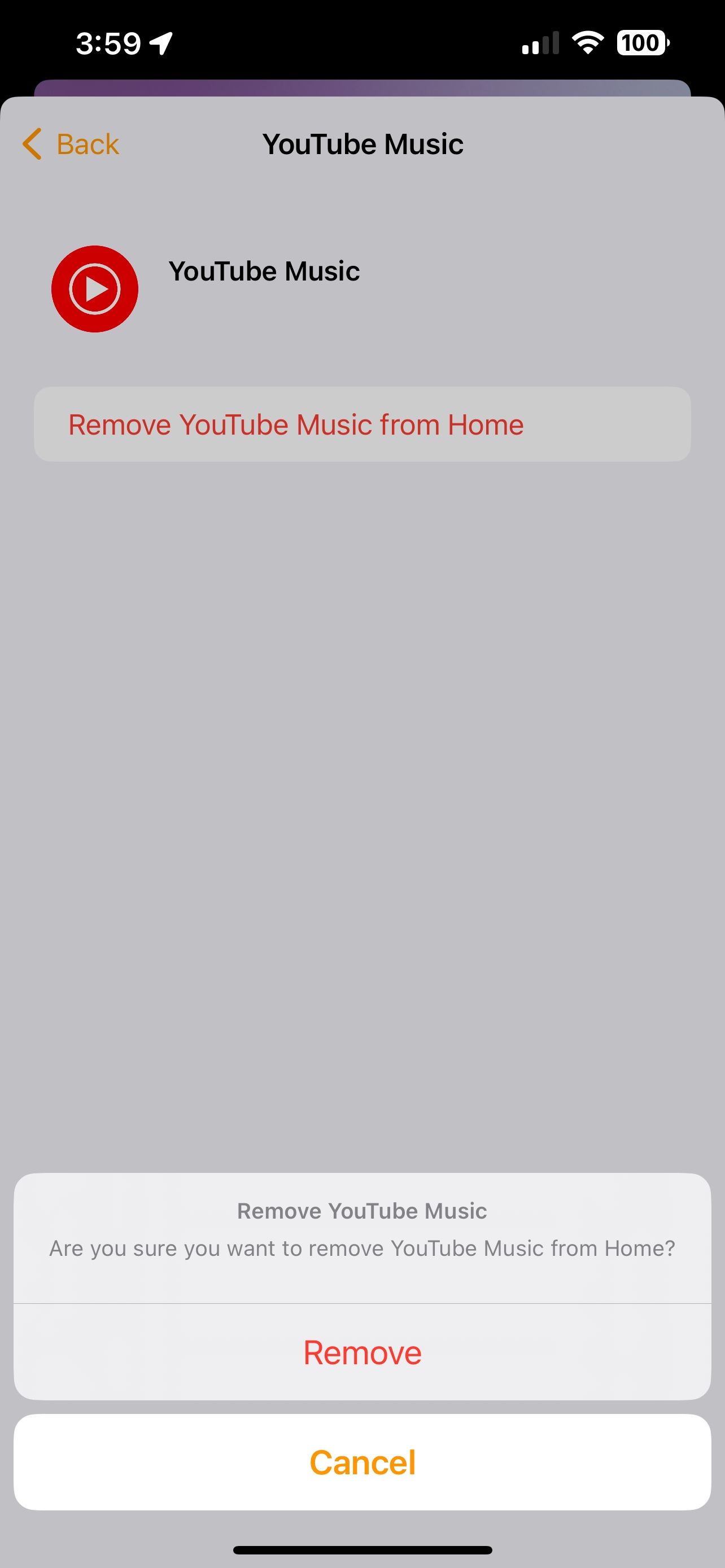 برنامه Home iOS 17 درخواست YouTube Music را حذف کنید