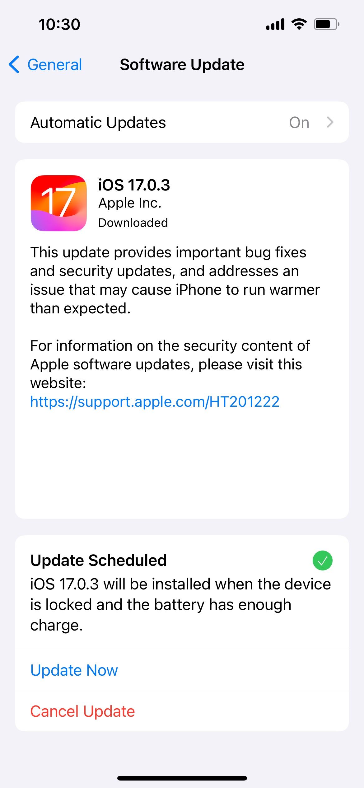 iphone ios 17.0.3 software update 