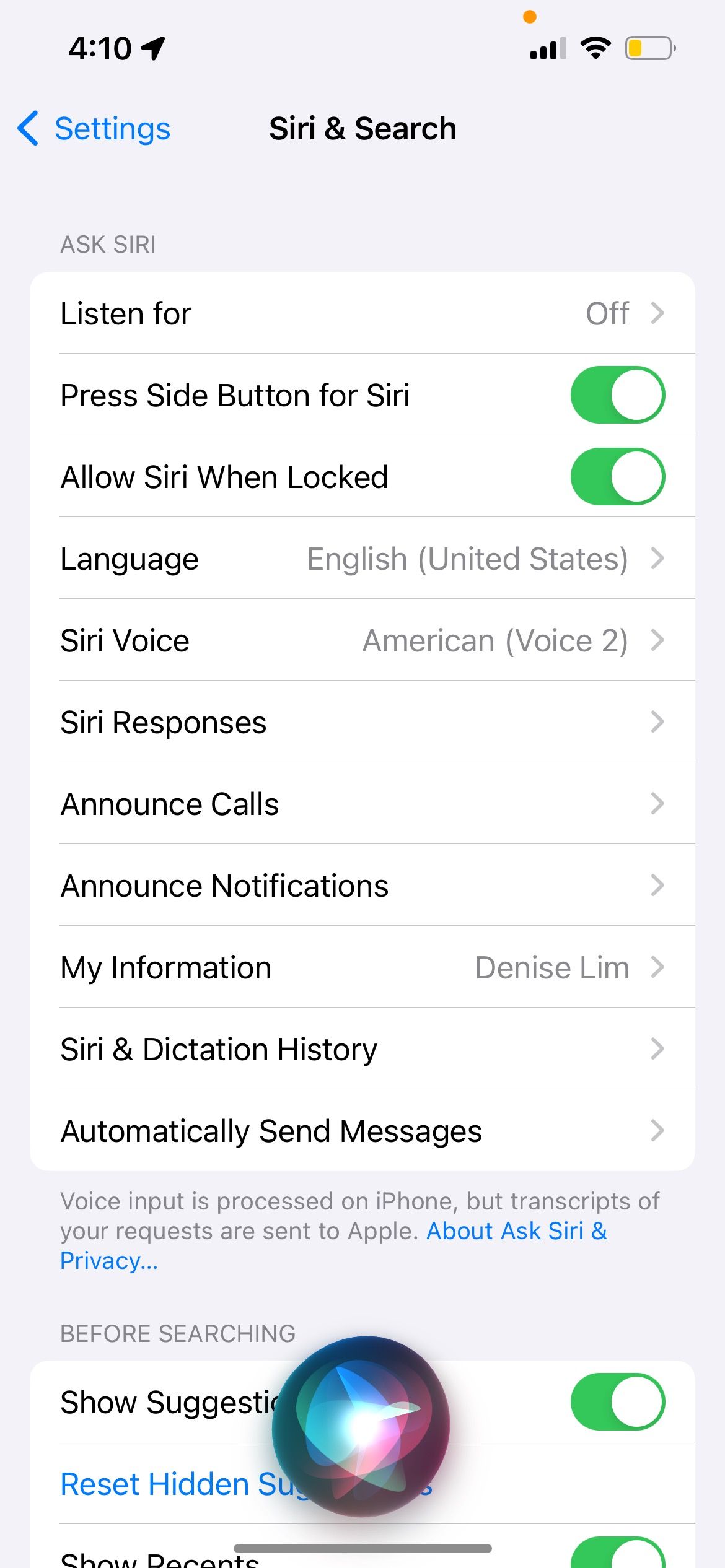 siri icon on iphone screen