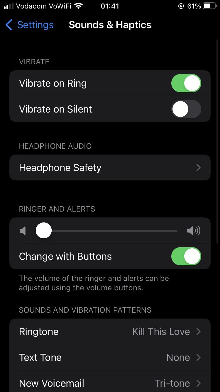 Sounds and Haptic Settings on iPhone
