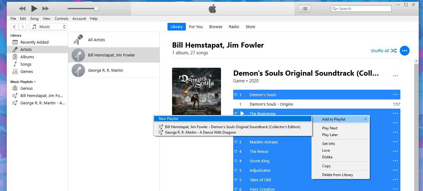 Creating a new playlist on iTunes for Windows 10