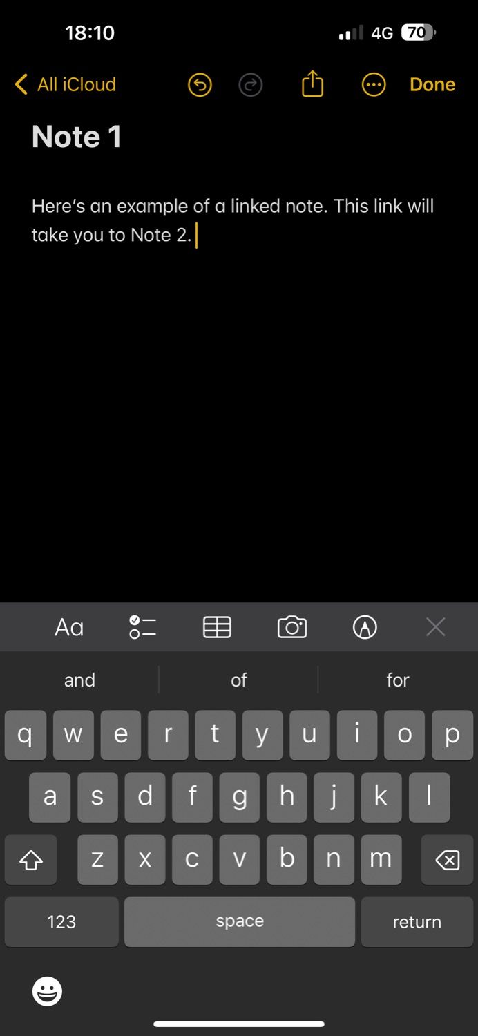 یک یادداشت در برنامه Apple Notes در آیفون