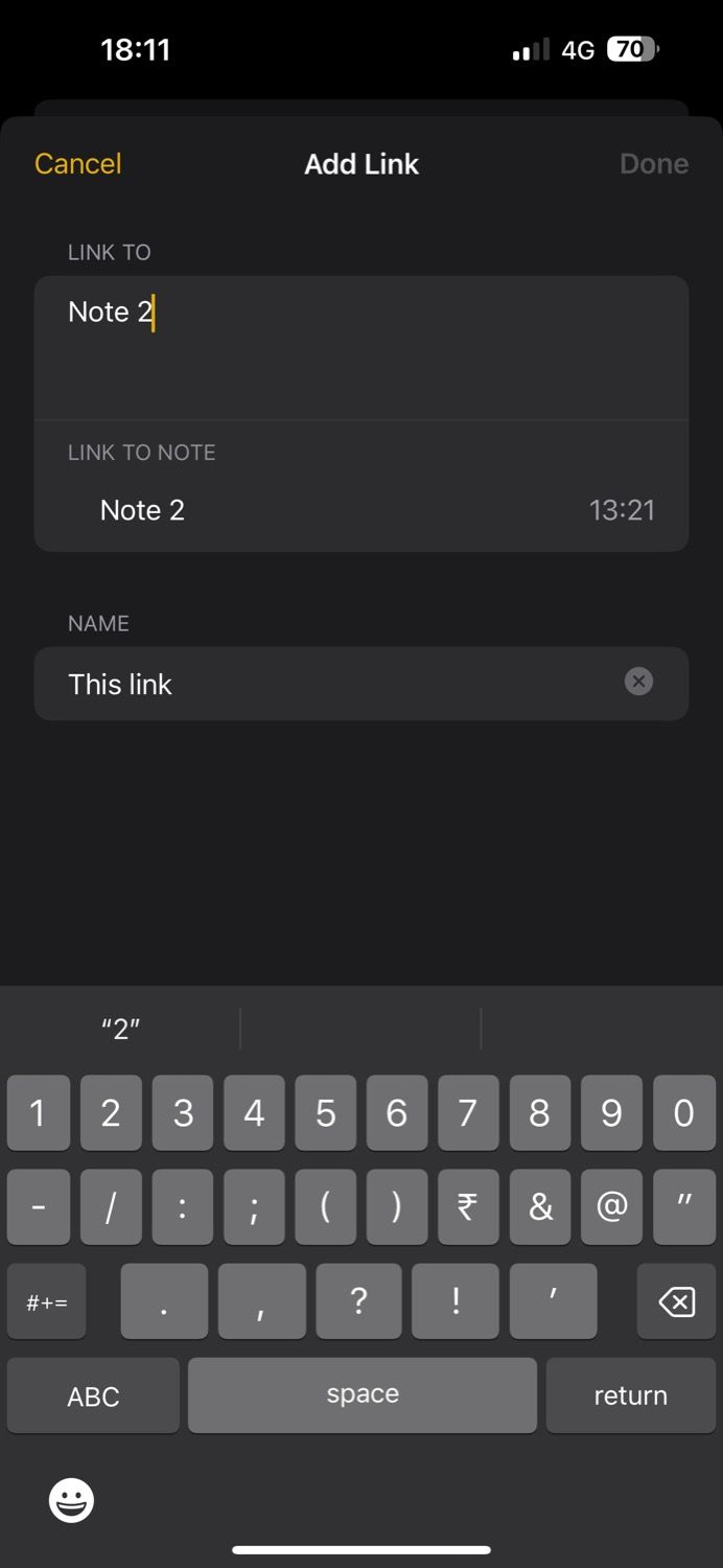 جستجوی یادداشت برای پیوند در Apple Notes