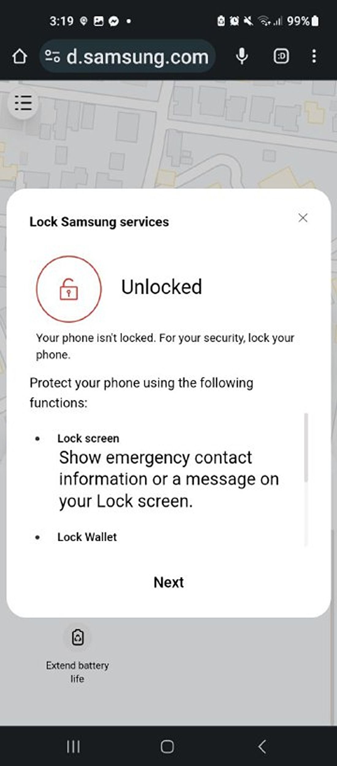 Lock functionality in Samsung SmartThings Find