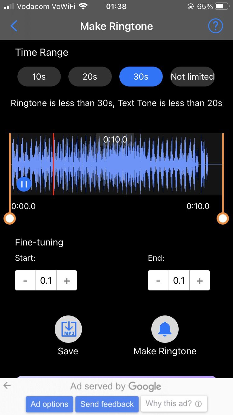 Ringtone Settings in Media Converter App