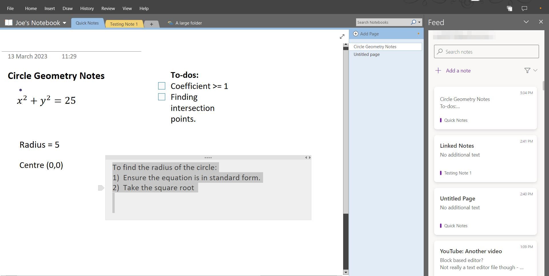 یادداشت‌های هندسی دایره‌ای Microsoft OneNote