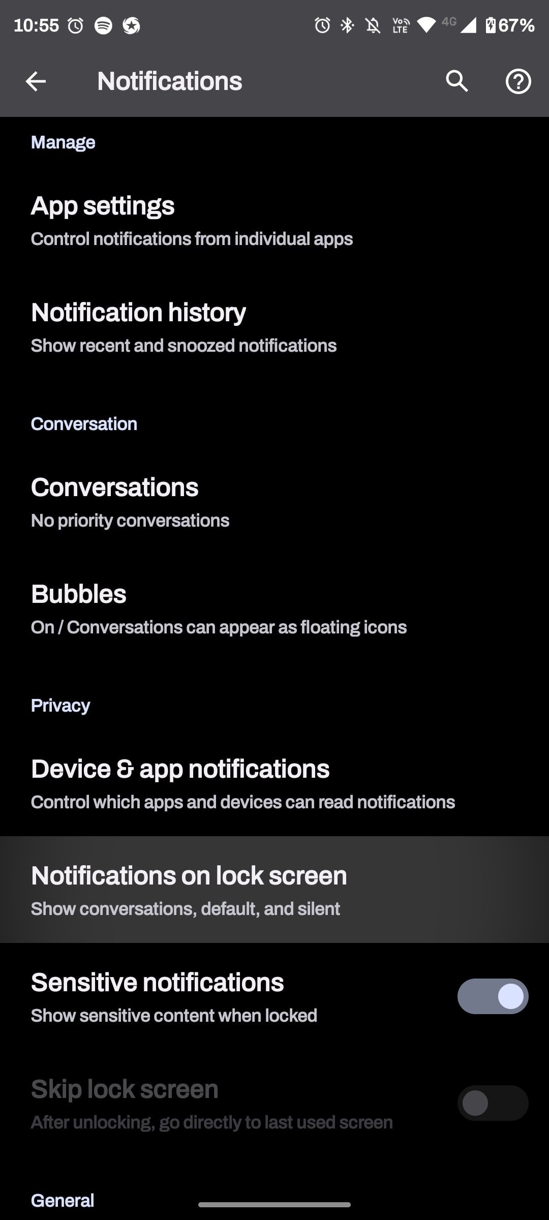 Notifications on lockscreen highlighted in notifications menu
