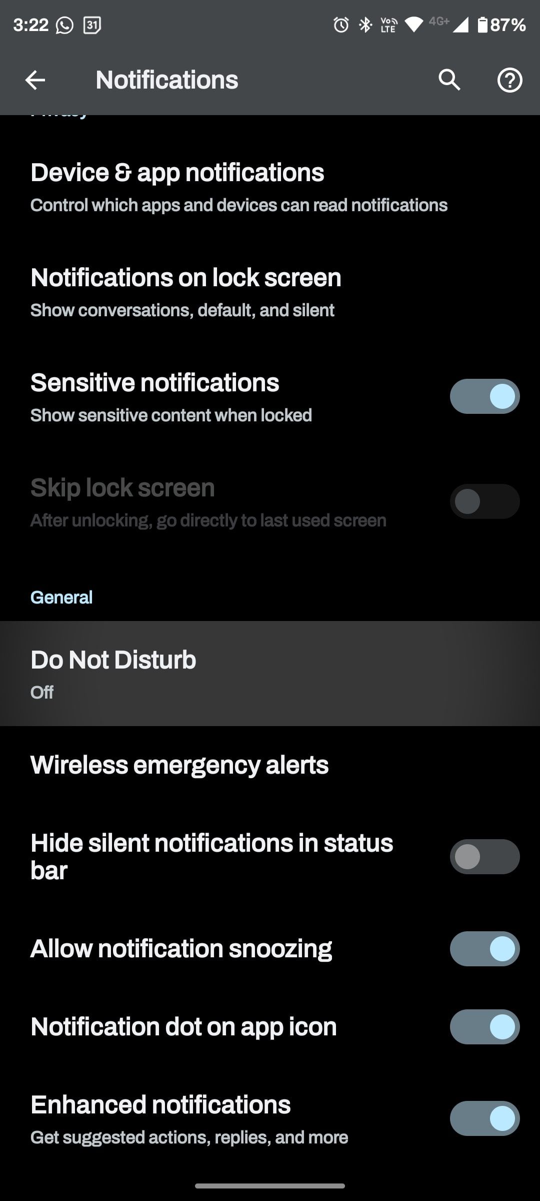 Notifications Settings Do Not Disturb Highlighted