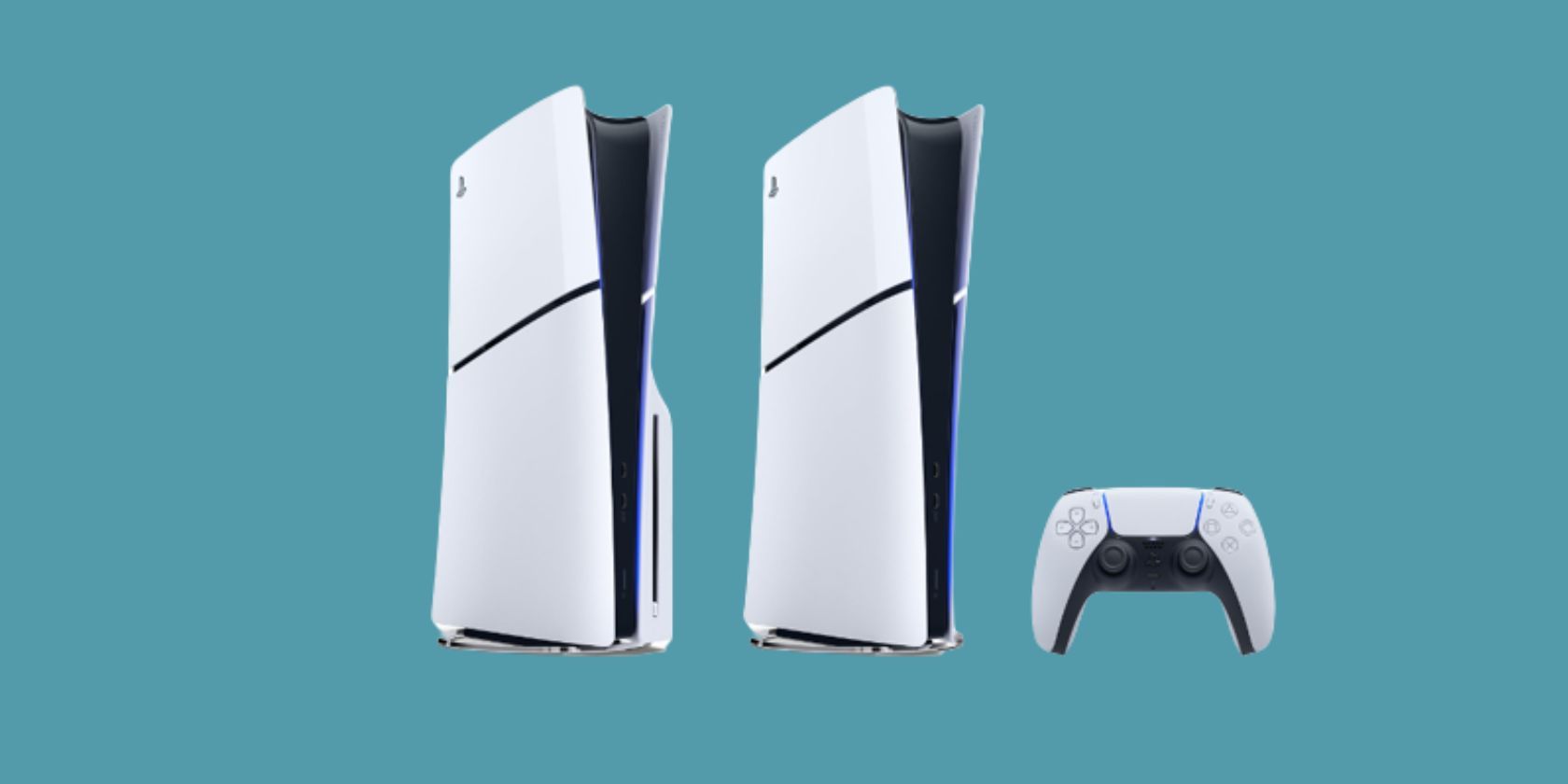The new Playstation slim models on a dark blue background