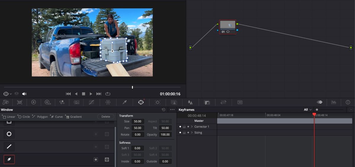 Portable toilet being outlined for blur on DaVinci Resolve