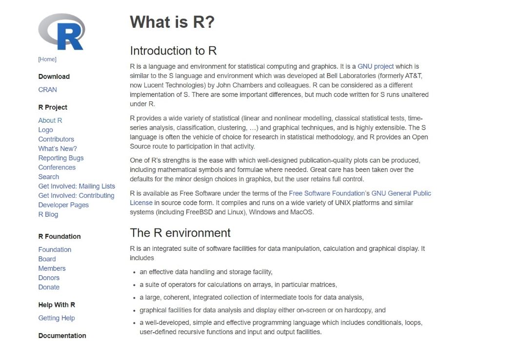 اسکرین شات از وب سایت رسمی زبان R