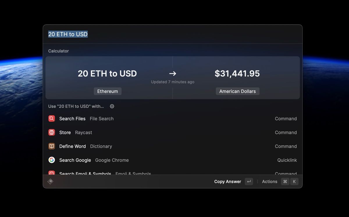Raycast نتایج محاسباتی را در پانل خود ارائه می دهد