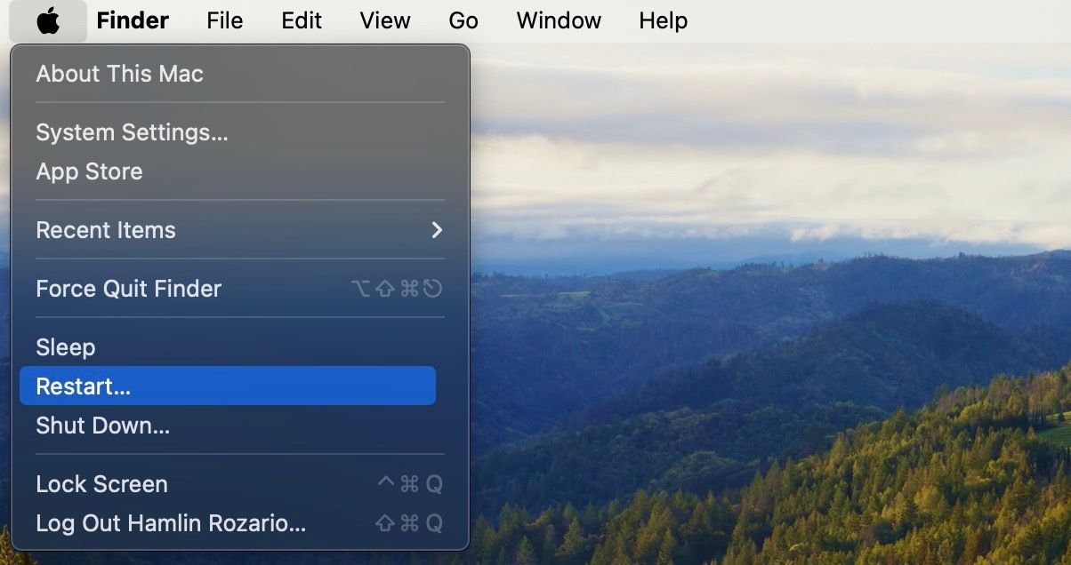 گزینه راه اندازی مجدد در macOS