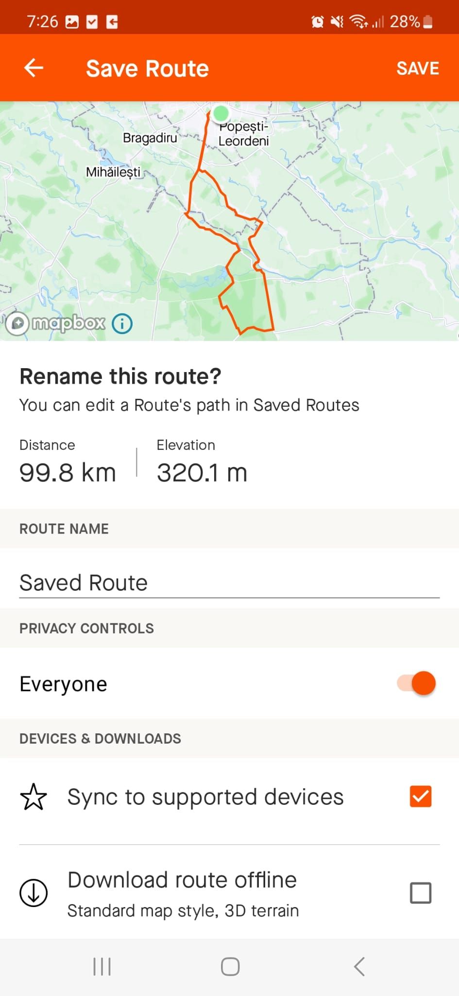 Edit the route before saving it