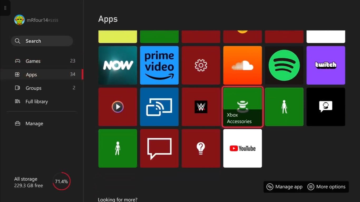 A screenshot of the Apps selection screen on an Xbox Series X