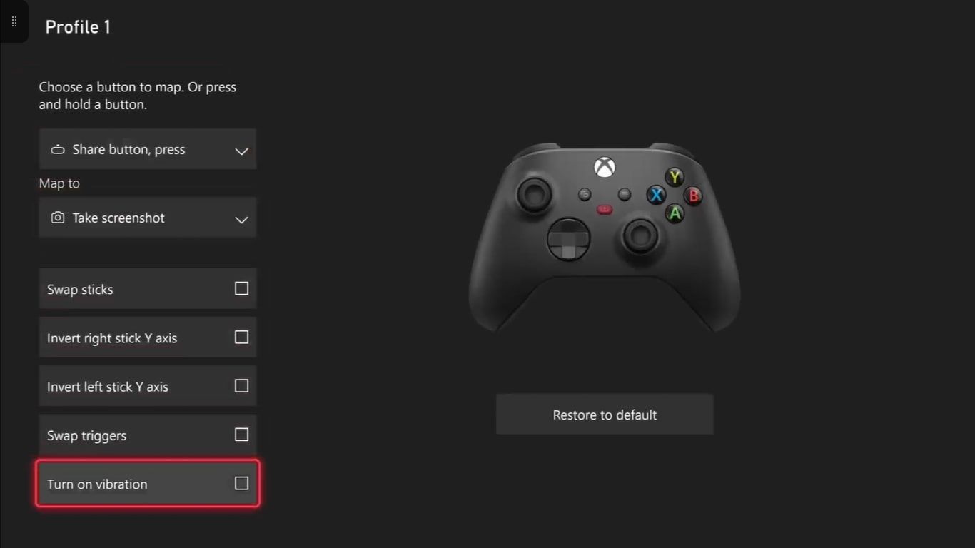 A screenshot of the customization options for an Xbox Wireless Controller on Xbox Series X