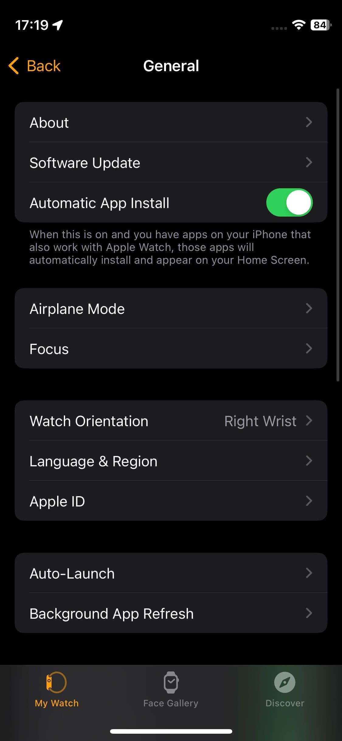 اسکرین شات از گزینه نصب خودکار اپلیکیشن اپل واچ