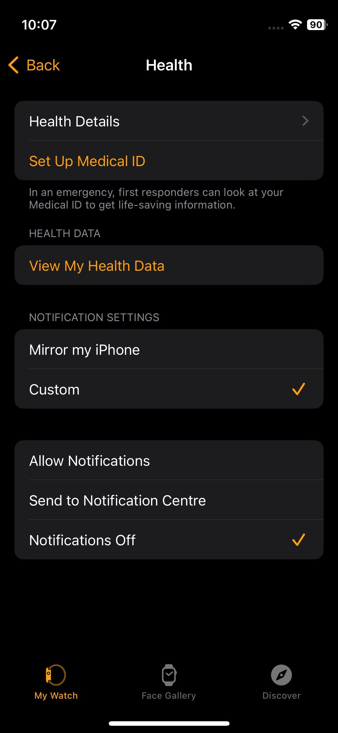 تنظیمات سلامت در برنامه Apple Watch