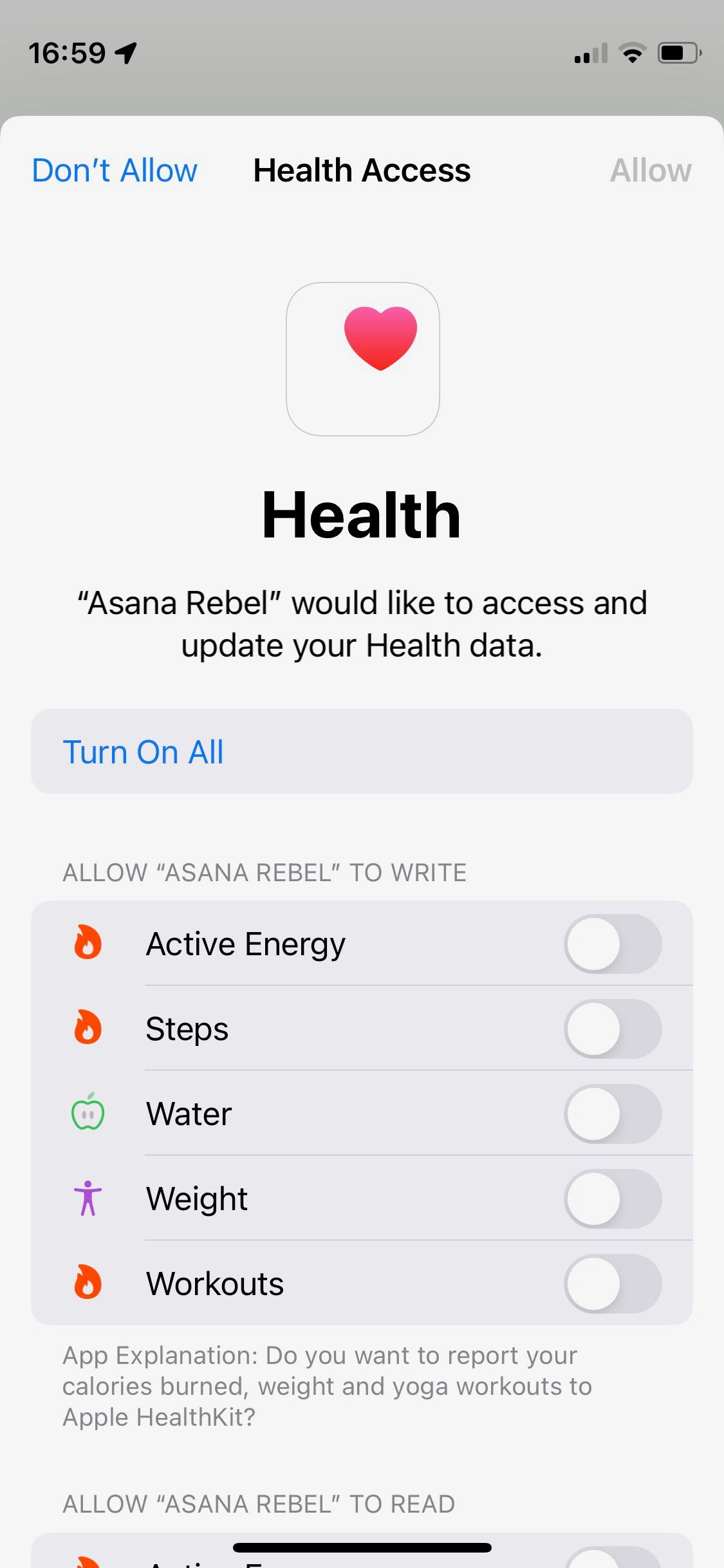 اسکرین شات برنامه Asana Rebel Apple Health Access