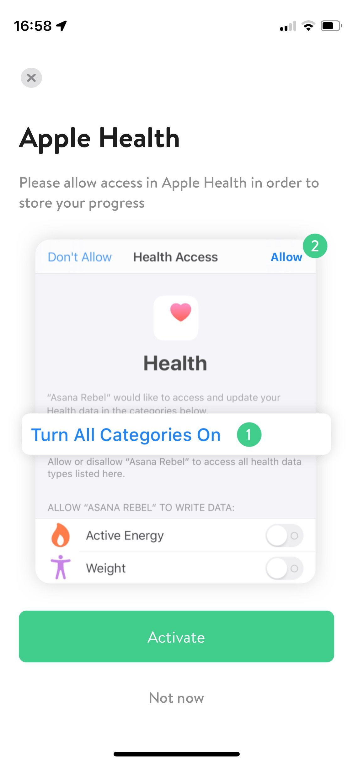 تصویر صفحه مجوز برنامه Asana Rebel Apple Health