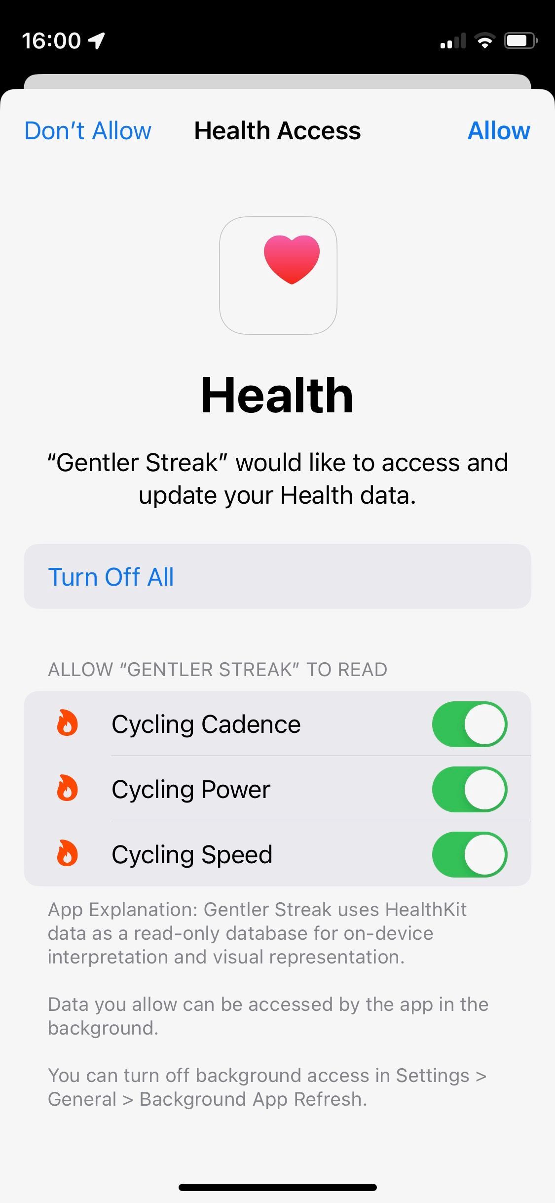 اسکرین شات برنامه Gentler Streak Apple Health Access