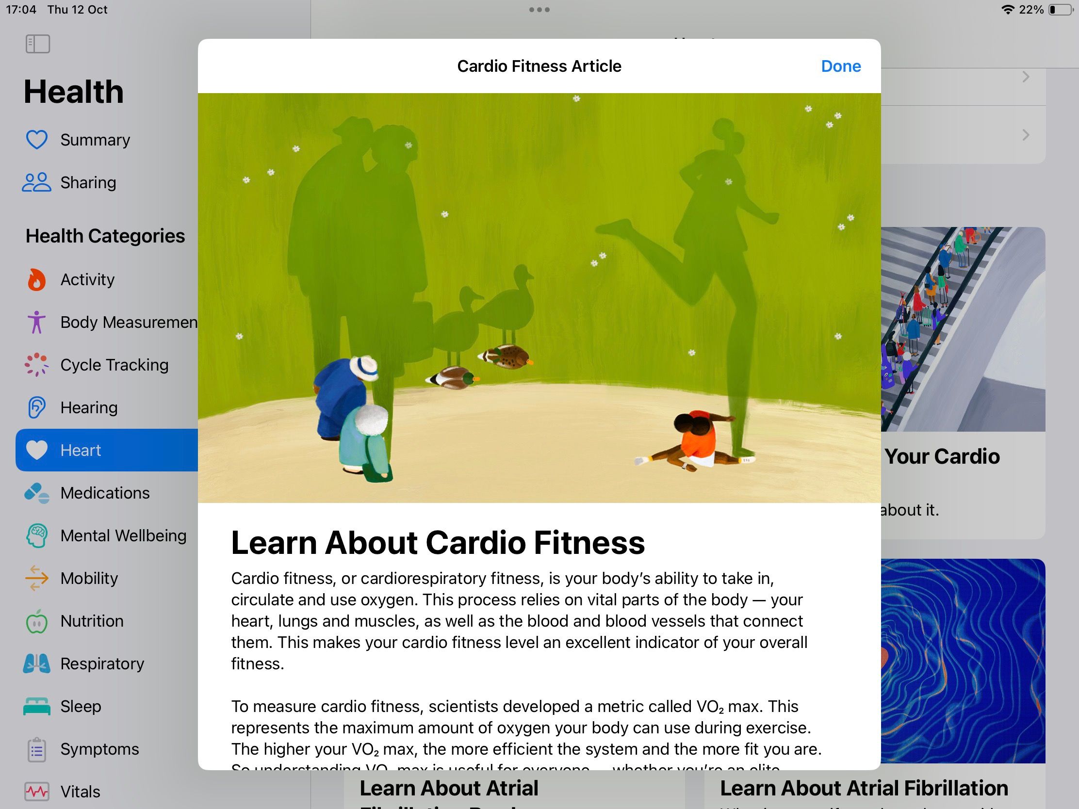 iPadOS Health App Cardio Fitness Sample Article Screenshot