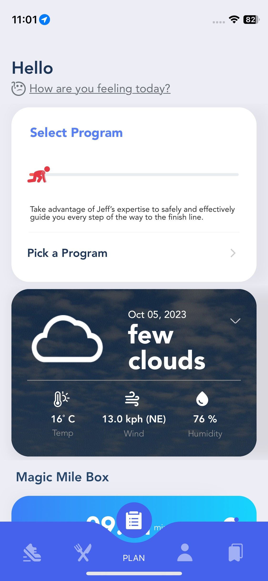 Screenshot of Jeff Galloway Run Walk Run app - plans tab