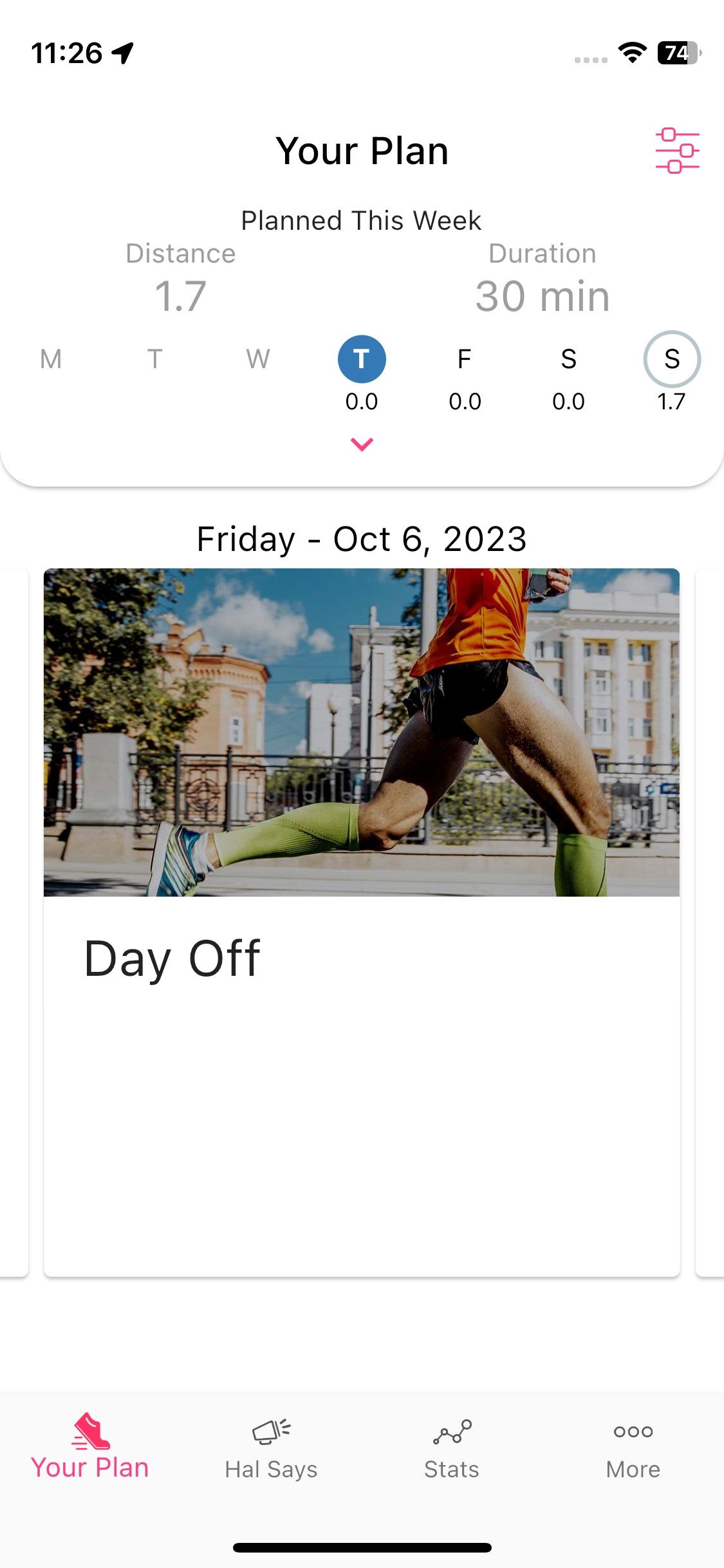 Screenshot of Run With Hal app - your plan
